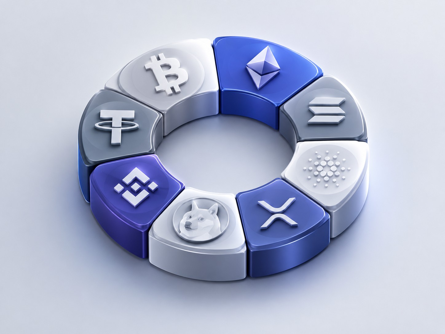 Donut chart made of assorted crypto coins